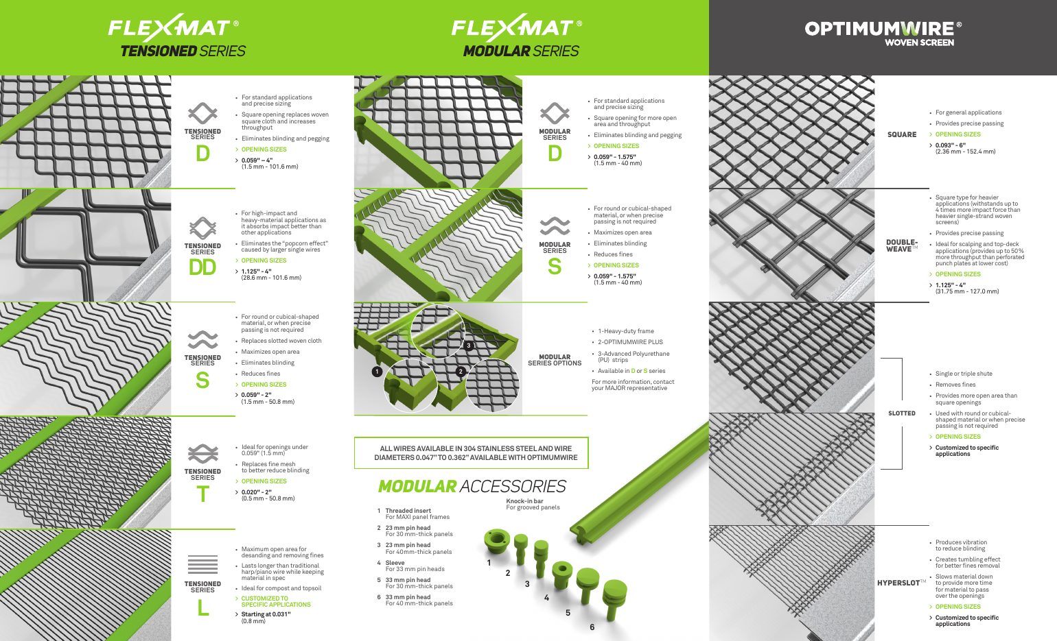 Flex-Mat brochure: tensioned series, modular series and Optimumwire woven screen